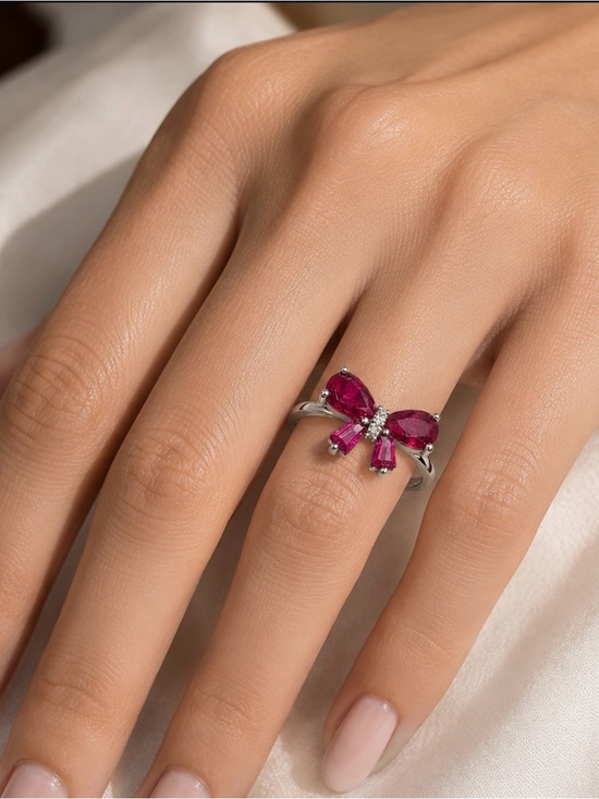 Jewelry - Red Ribbon Bow Ring Sterling Silver Ruby & Pave CZs
